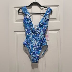 Lilly Pulitzer Vivek One Piece - Turquoise Oasis - Shell Me You Love Me